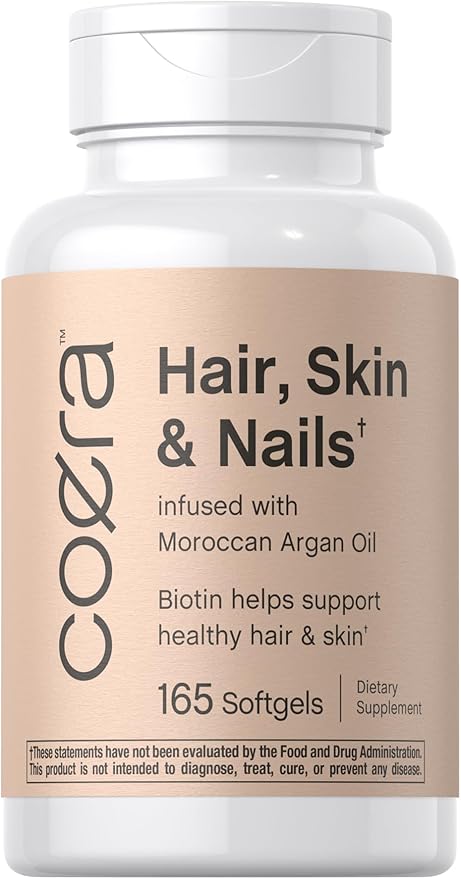 Coera Hair, Skin and Nails Vitamins | 165 Softgels | with Biotin, Collagen & Moroccan Argan Oil | Non-GMO & Gluten Free Supplement for Men and Women