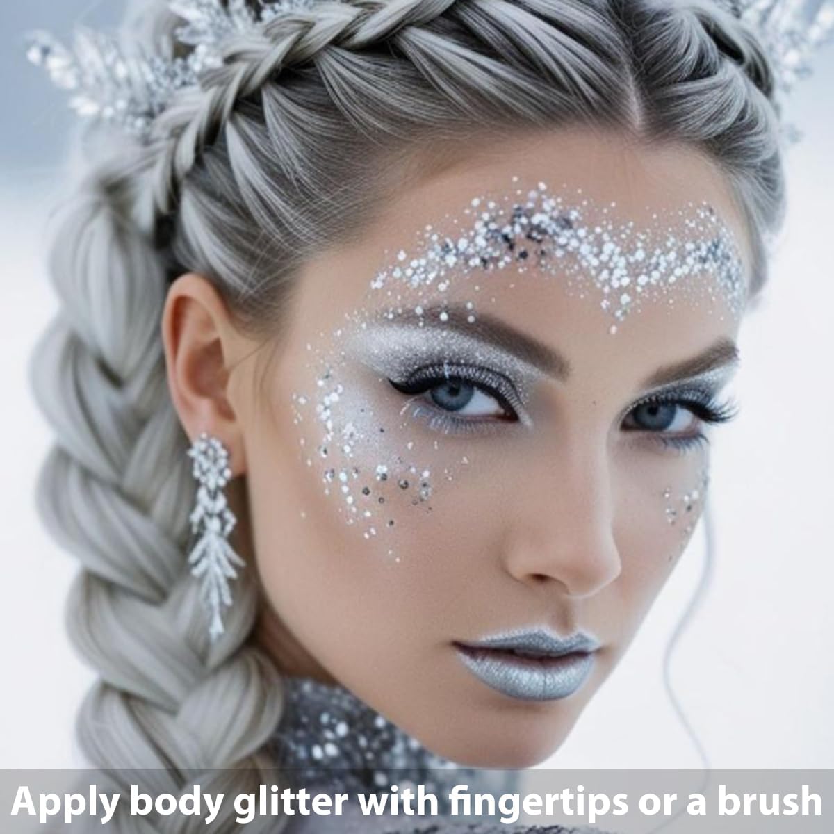 Mysense Silver Body Glitter Stick,Face Hair Glitter Makeup,Sparkling Mermaid Sequins Chunky Glitter Face Paint,Singer Concert Outfit Festival Rave Accessories for Women and Kids