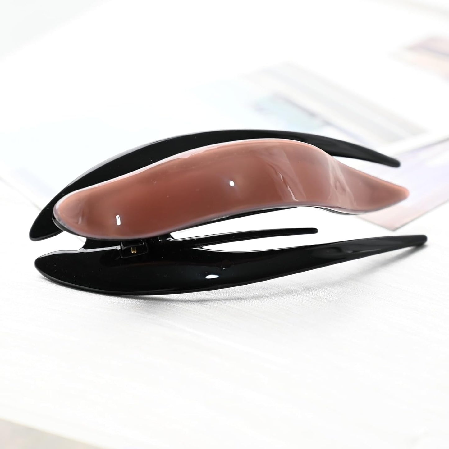 Handmade Celluloid French Design Tortoise Shell Barrettes Side-slide Opening Duck Luxury Fashion Accessories Hair Clip Claw for Women (pink)