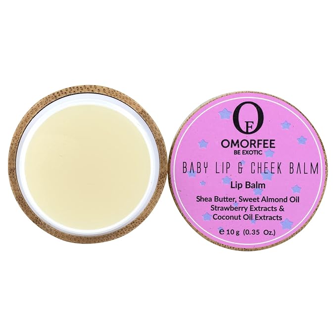 Omorfee 100% Organic Baby Lip & Cheek Balm For Dry Chapped Lips & Cheeks Natural Moisturizing Treatment For Newborn, Infants, Toddlers & Early Childhood | Made With Nourishing Ingredients, 10g/0.35Oz