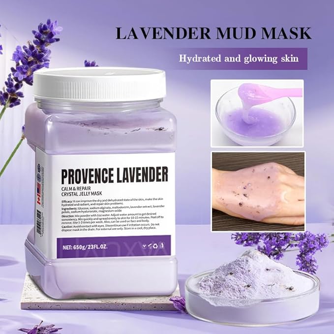 Jelly Face Mask Peel Off Powder 650g Moisturizing and Hydrating Repair and Smooth Skin Care for Home Salon Spa (Provence Lavender)