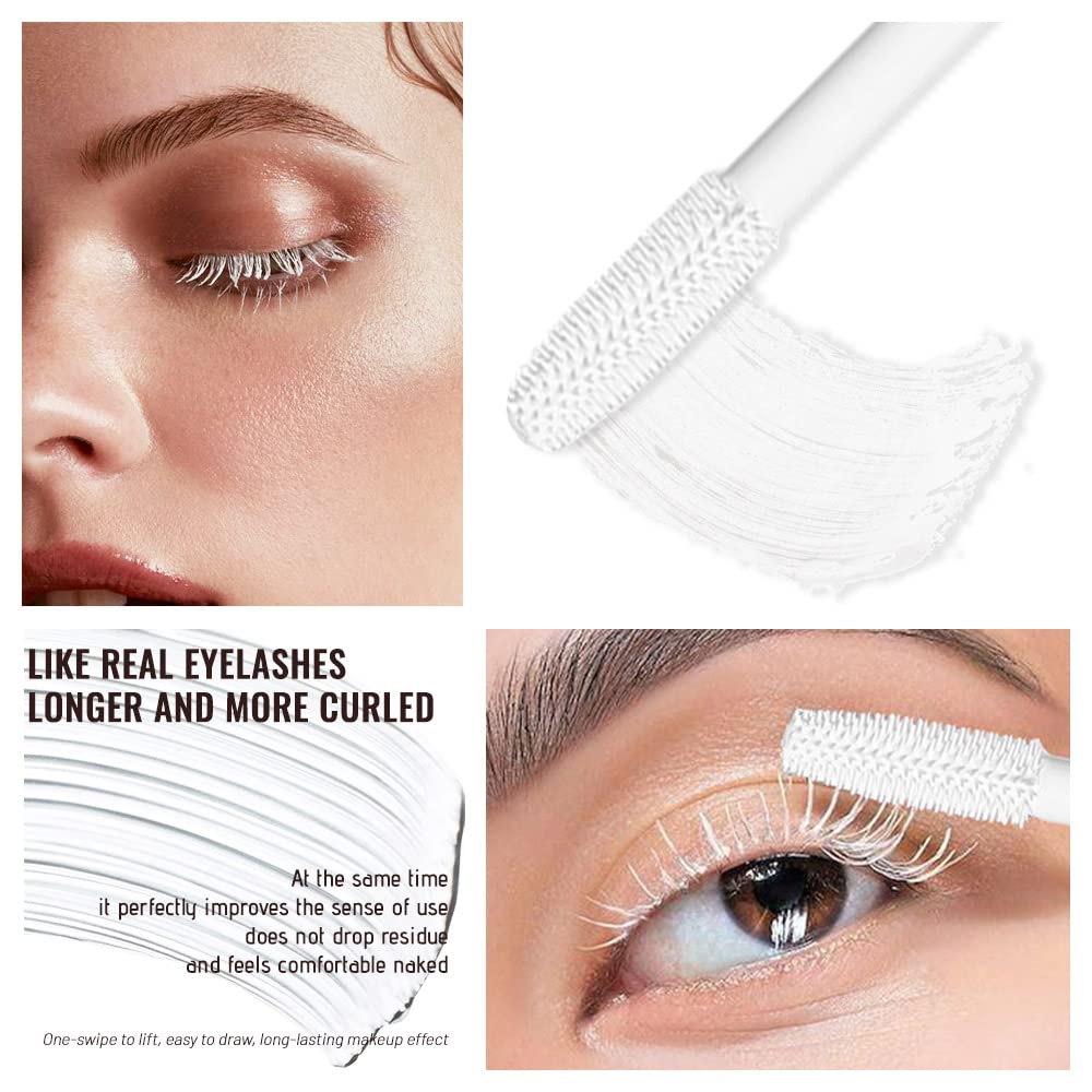 4D White Mascara Primer for Eyelashes Set, Super Volume Curly Thick Waterproof Non-Smudged Long lasting Charming Voluminous Lash for Women Cruelty Free Vegan Eye Makeup (D-1Pc White mascara, D)