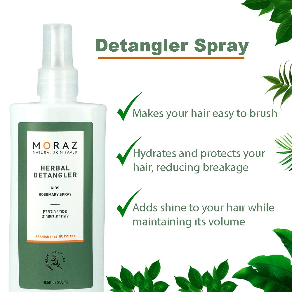 Moraz Natural Detangler Spray for Kids with Rosemary Extract, Kids Detangler Spray for All Hair Types, Organic Detangler Spray Toddler, 8.5 FL. OZ.