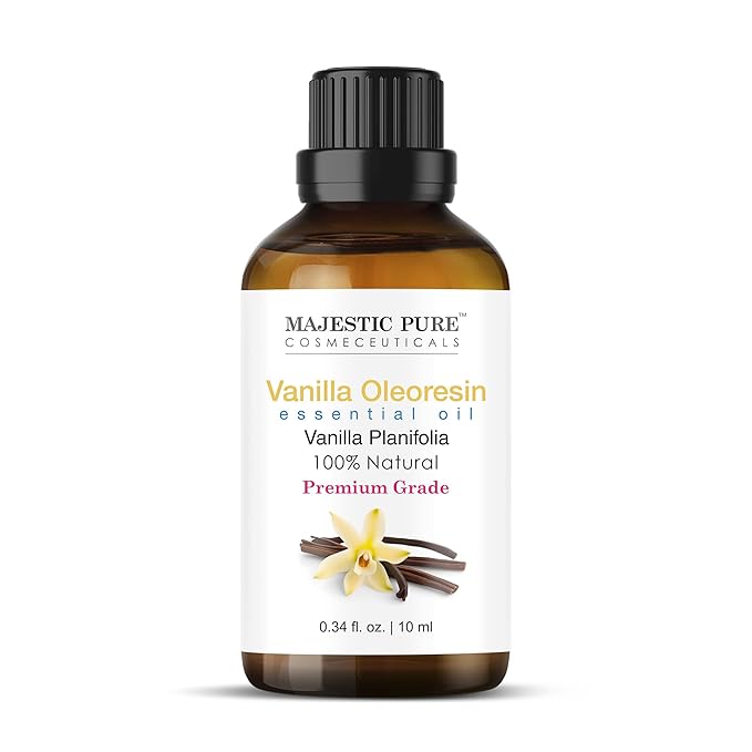 MAJESTIC PURE Vanilla Oleoresin Essential Oil | 100% Natural Oil with in-Build Euro Plastic Dropper | Premium Grade Essential Oils for Hair Care, Home Diffusers, Skin, Aromatherapy | 0.3 Fl Oz