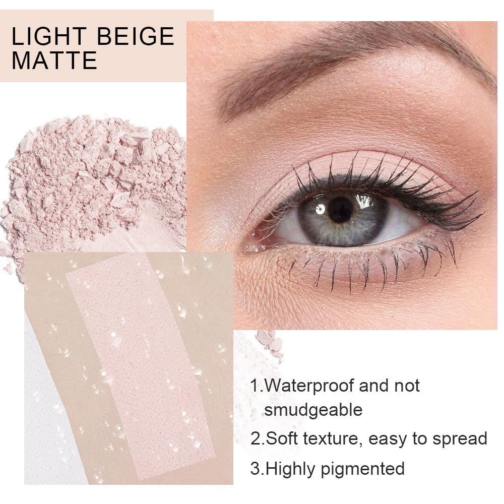 Eyeshadow Single Matte, High-Pigment Monochrome Eye Shadow Pressed Powder, Everyday Velvety Silky Eye Makeup Looks, Professional Long-Lasting Waterproof Single Eyeshadow Palette, Light Nude 01