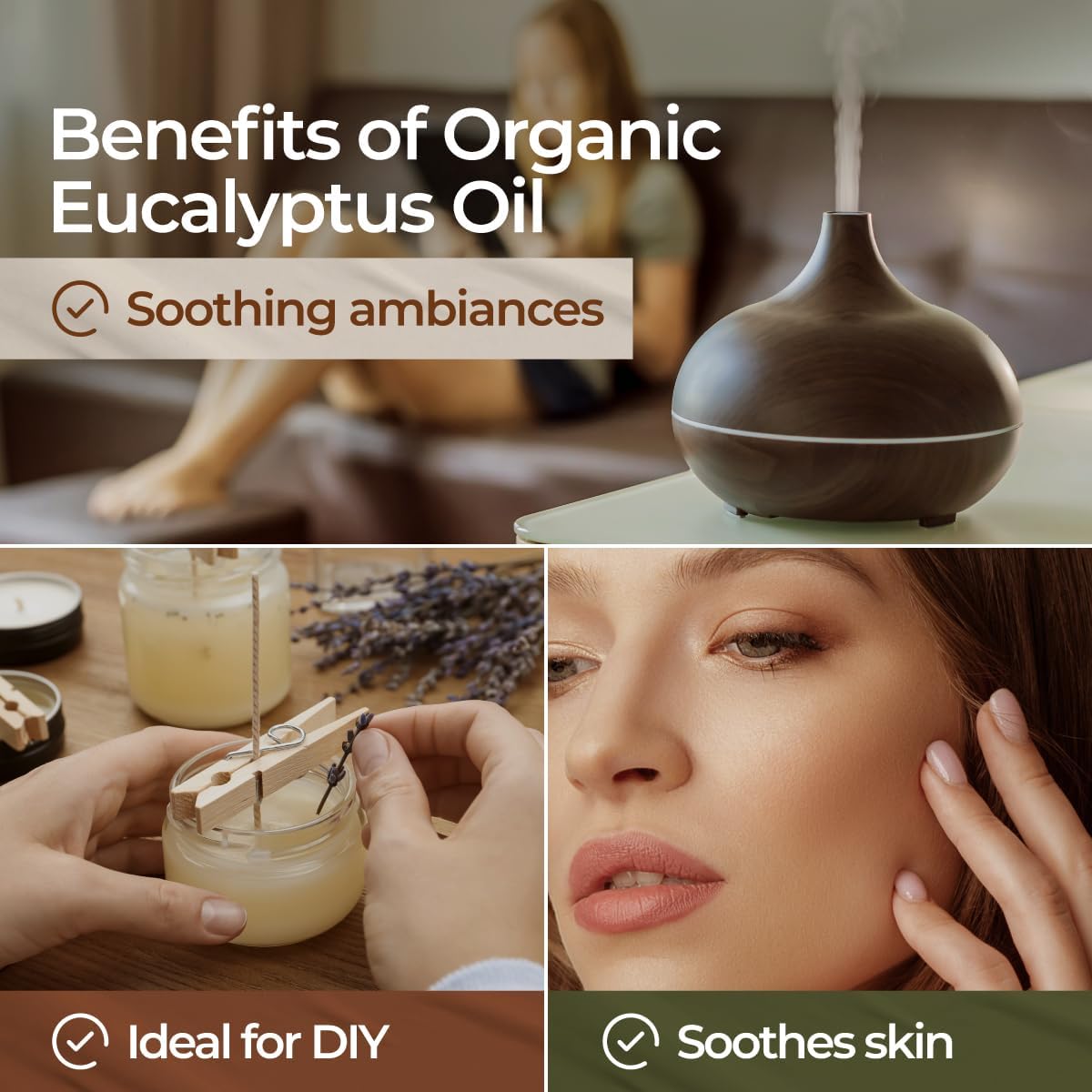 Gya Labs Organic Eucalyptus Essential Oil - 0.34 Fl Oz - for Skin, Hair, Diffuser, Aromatherapy, DIY Candle Making Scents