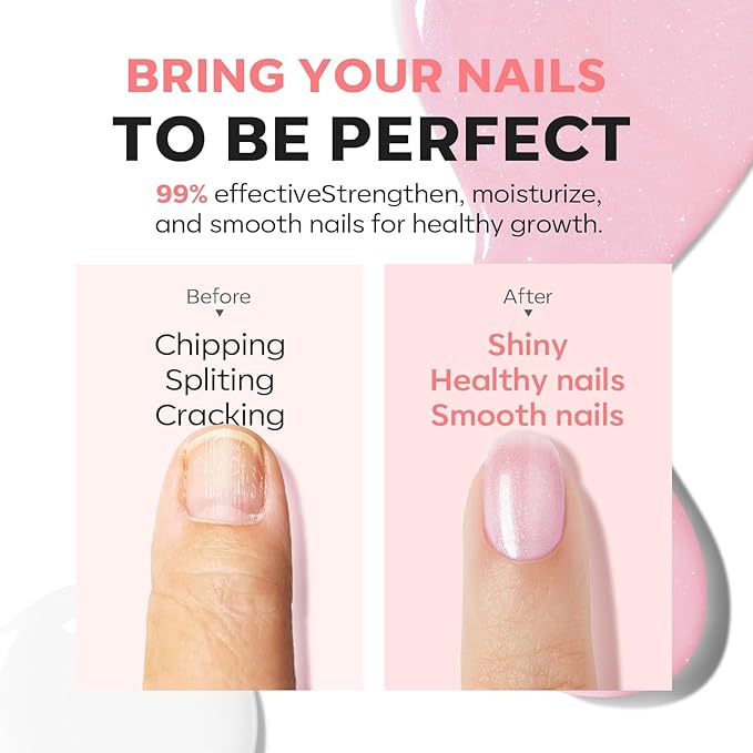 modelones Nail Strengthener Clear Gel Top Coat Nail Polish Cuticle Oil Pen Pink Nail Repair for Damaged Nails Care Kit for Women 15 ml Ridge Filler for Growth