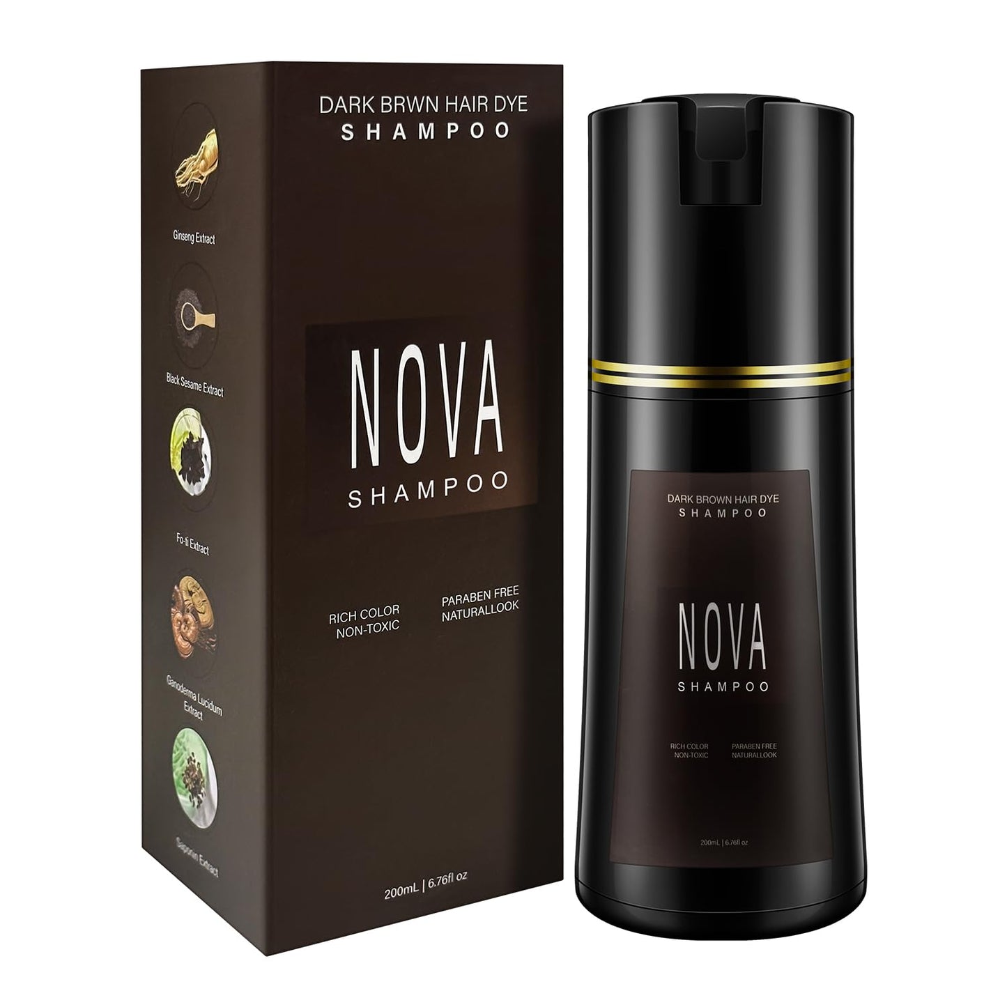 Hair Dye Shampoo & Champu Para Canas - Natural 3-in-1 Instant Gray Coverage for Men & Women (Dark brown-200ml)