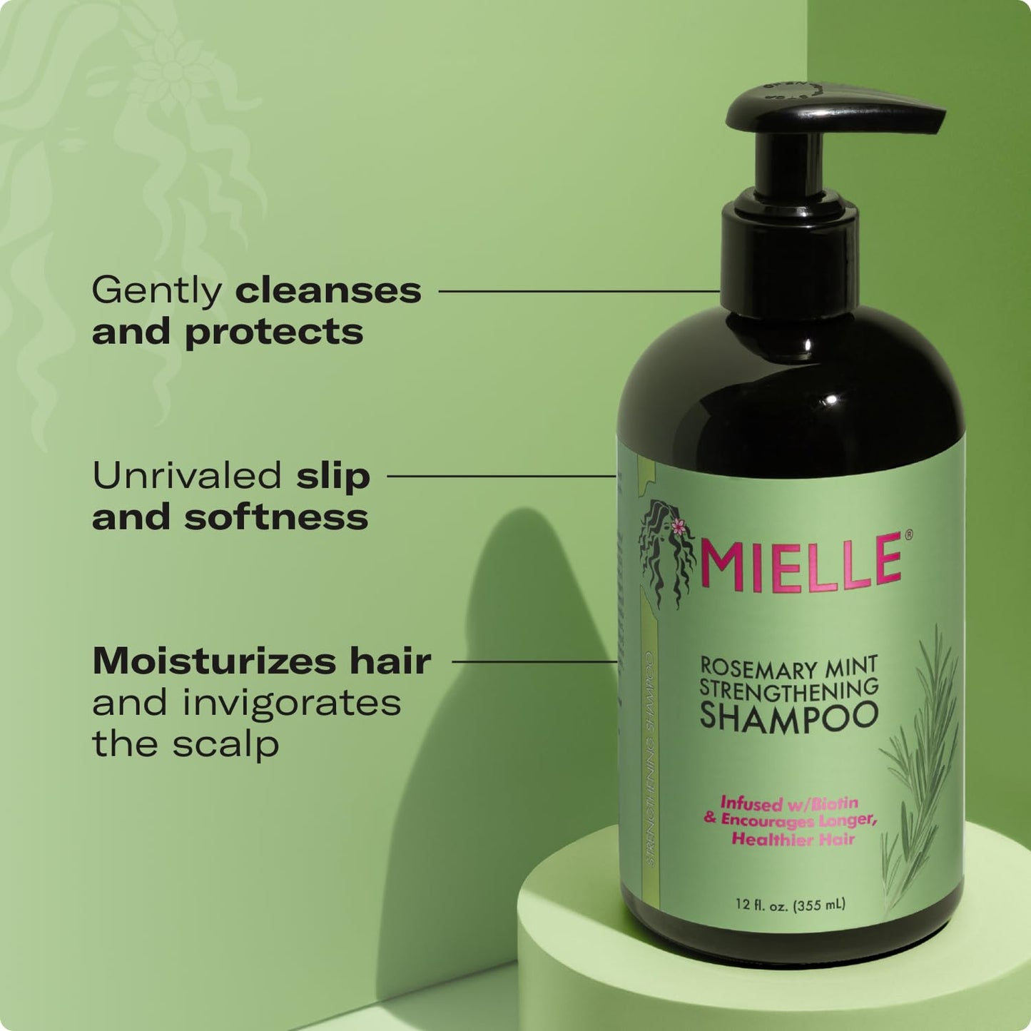 Mielle Organics Rosemary Mint Hair Strengthening Biotin Shampoo - Moisturizing Hair Shampoo for Women and Men to Gently Cleanse, Repair & Protect Strands (12 oz)