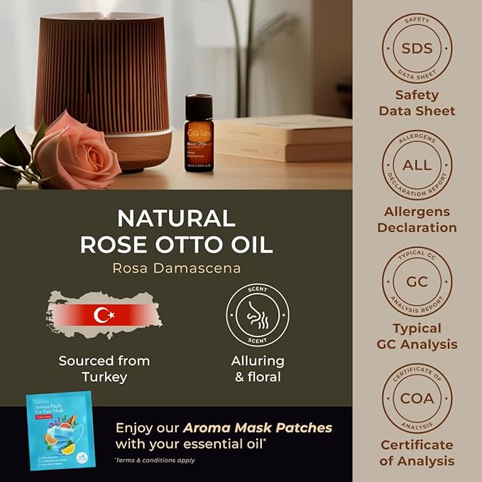 Gya Labs Rose Essential Oils for Skin Use - 0.34 Fl Oz - 100% Pure Natural Rose Oil for Face, Hair, Diffuser, Perfume & Candle Making Scent Aromatherapy