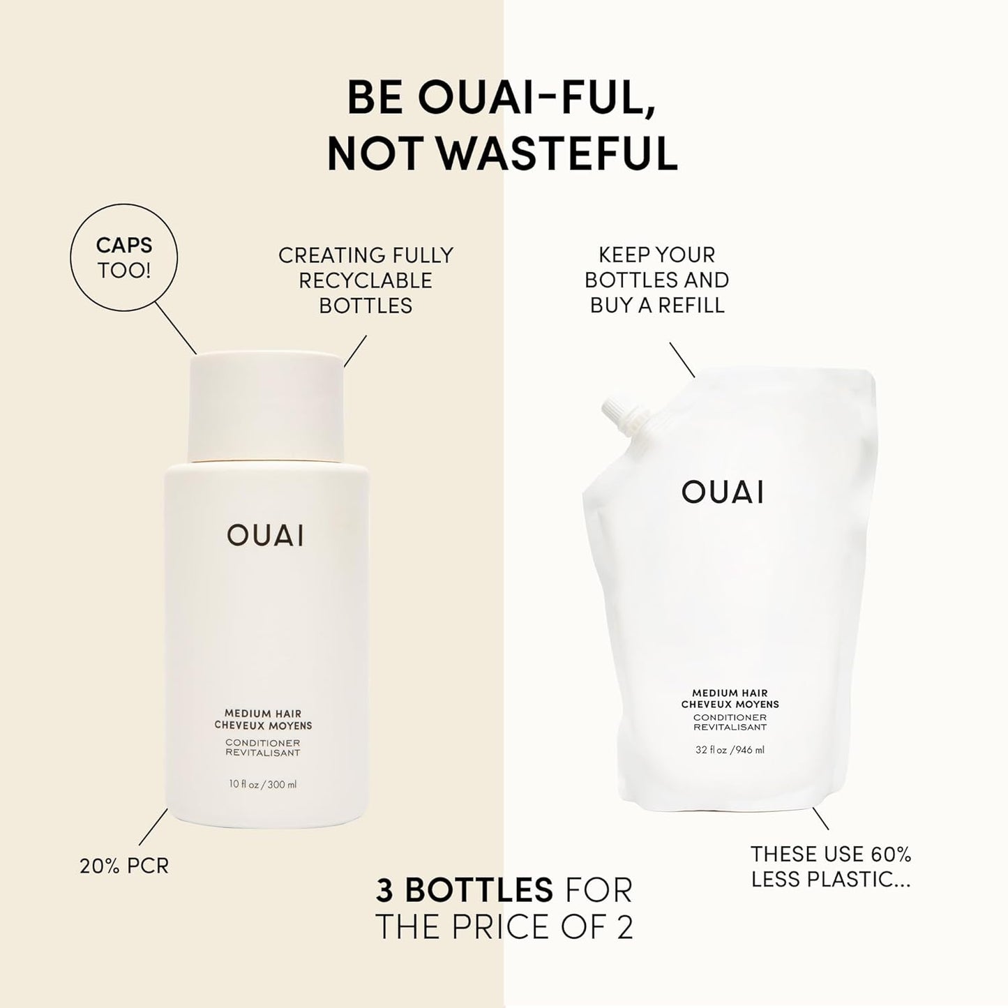 OUAI Medium Hair Bundle - Shampoo (10 Oz), Conditioner (10 Oz) & Hair Treatment Masque (8 Fl Oz) with Shea Butter, Keratin and Panthenol - Paraben, Phthalate and Sulfate Free