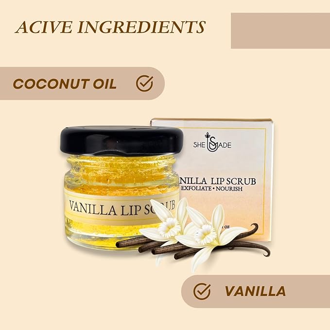 Sugar Lip Scrub Exfoliate & Nourish - 0.88Oz/25gm Coconut & Vanilla Essential Oil - Natural Moisturizer Exfoliator Lipcare Scrubber -Smoothing Lips Scrubs for Girls, Women Valentine Day Gifts