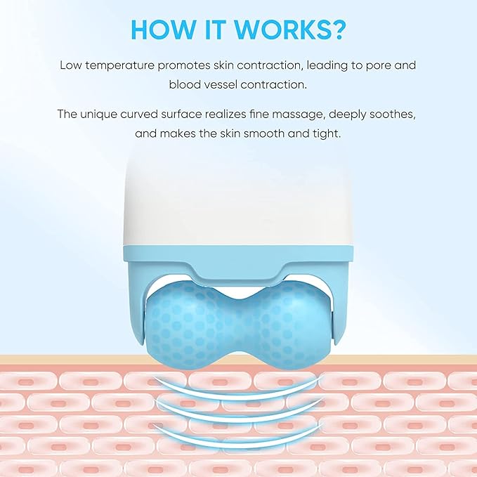 2-in-1 Ice Roller for Face Skin Care Tool Personal Skin Cooling Ice Roller Therapy Tools, Cold Facial Ice Roller Massager for Eye Puffiness, Migraine, TMJ Pain Relief & Minor Injury (Blue)