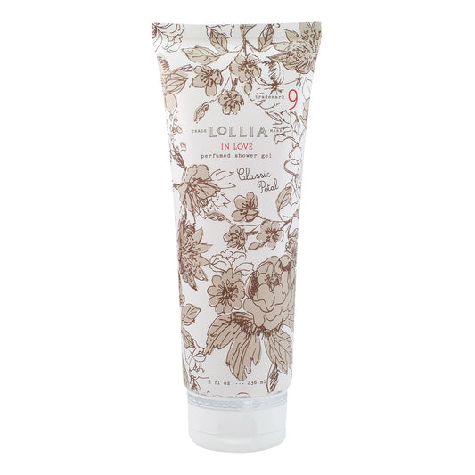 LOLLIA In Love Shower Gel, 8 fl oz, Classic Petals, Apple Blossom, Jasmine, & Living Rose, Luxury Shea Moisture Hydrating Women's Body Wash, Delicate & Relaxing Scented Bath Soap for Self Care