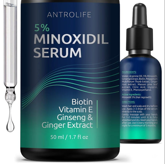 Minoxidil for Men 5% - Hair Growth, Beard Growth Kit Minoxidil 5 Percent + Vitamin E, Ginseng, Ginger Extract, Biotin Hair Growth Serum - Anti Hair Loss, Regrowth Treatment