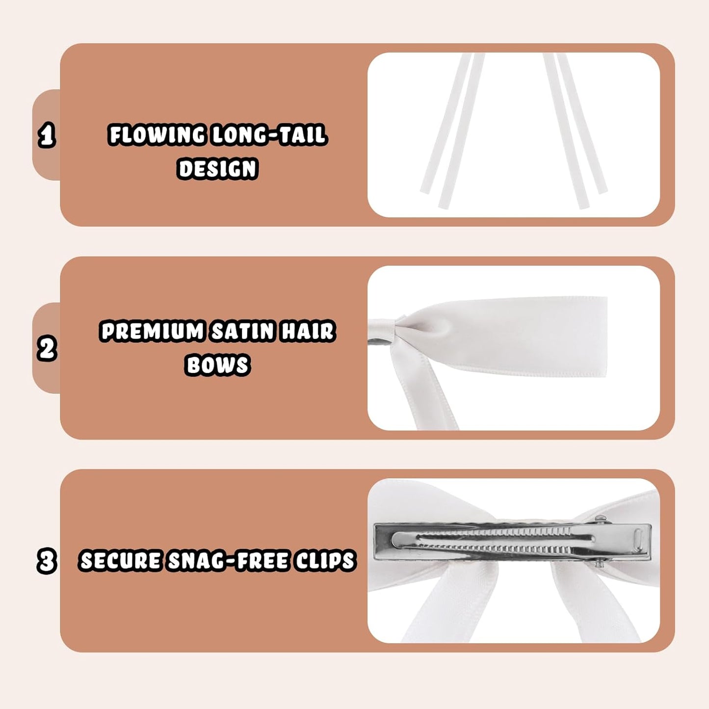 24 PCS Hair Bows Clips Ribbon,Mini Satin Hair Bows With Long Tail for Women and Girls Hairstyle Accessory Gift (Beige)