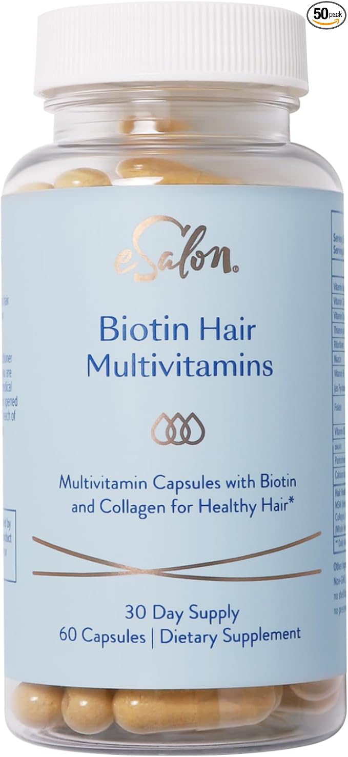 eSalon Biotin Hair Multivitamins with Collagen, 2500mcg, 60 Capsules, 30 Day Supply, Allergen-Free