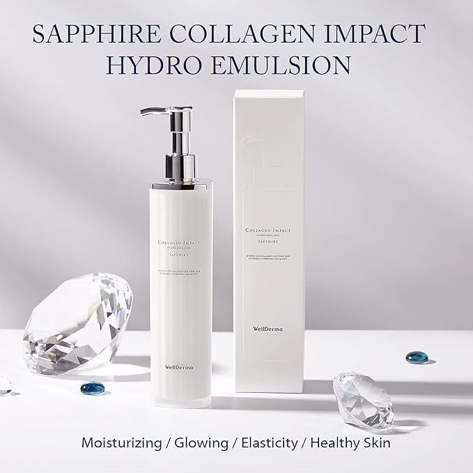WELLDERMA Sapphire Collagen Impact Hydro Emulsion 3.38 fl.oz - Collagen Hydrating and Firming Face Lotion for Elasticity, Gloss, Skin Tightening Collagen Emulsion for Softer and Resilient Skin