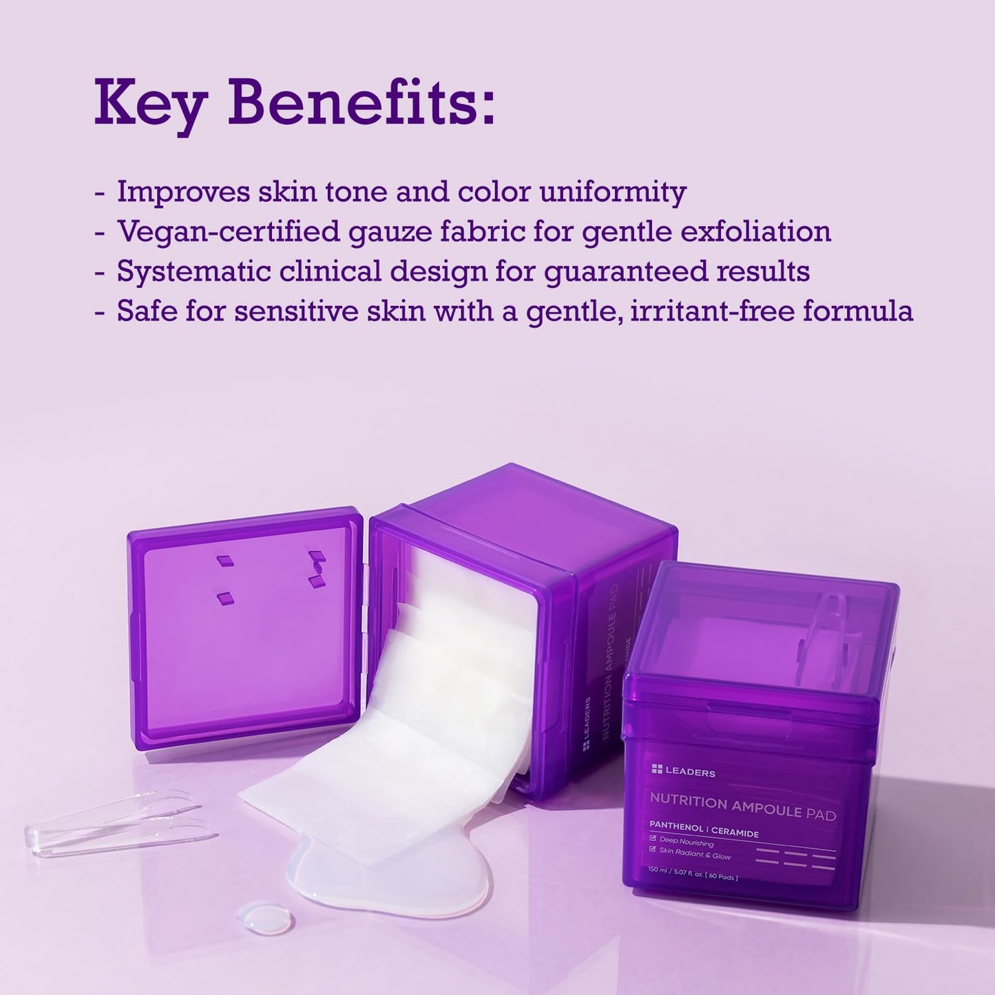 LEADERS Nutrition Ampoule Toner Pad - Deep Nourishing Hydrating for Glowing Skin | Vegan-Certified | Korean Skincare 60 Pads x 150ml