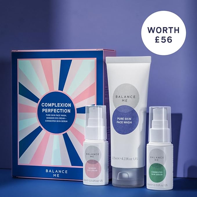 Balance Me Gift Set Complexion Perfection Trio Pure Skin Face Wash Wonder Eye Cream Congested Skin Serum Refreshed Bright Vegan Natural Care 1 each Complexion Perfection Set