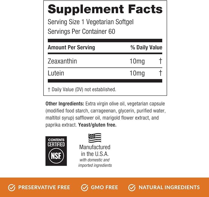 EyePromise Zeaxanthin + Lutein Eye Vitamin - 60 Softgels Capsules Made with Natural Ingredients for Diets Including Gluten Free and Vegetarian - Protect & Enhance Your Eye Health Completely