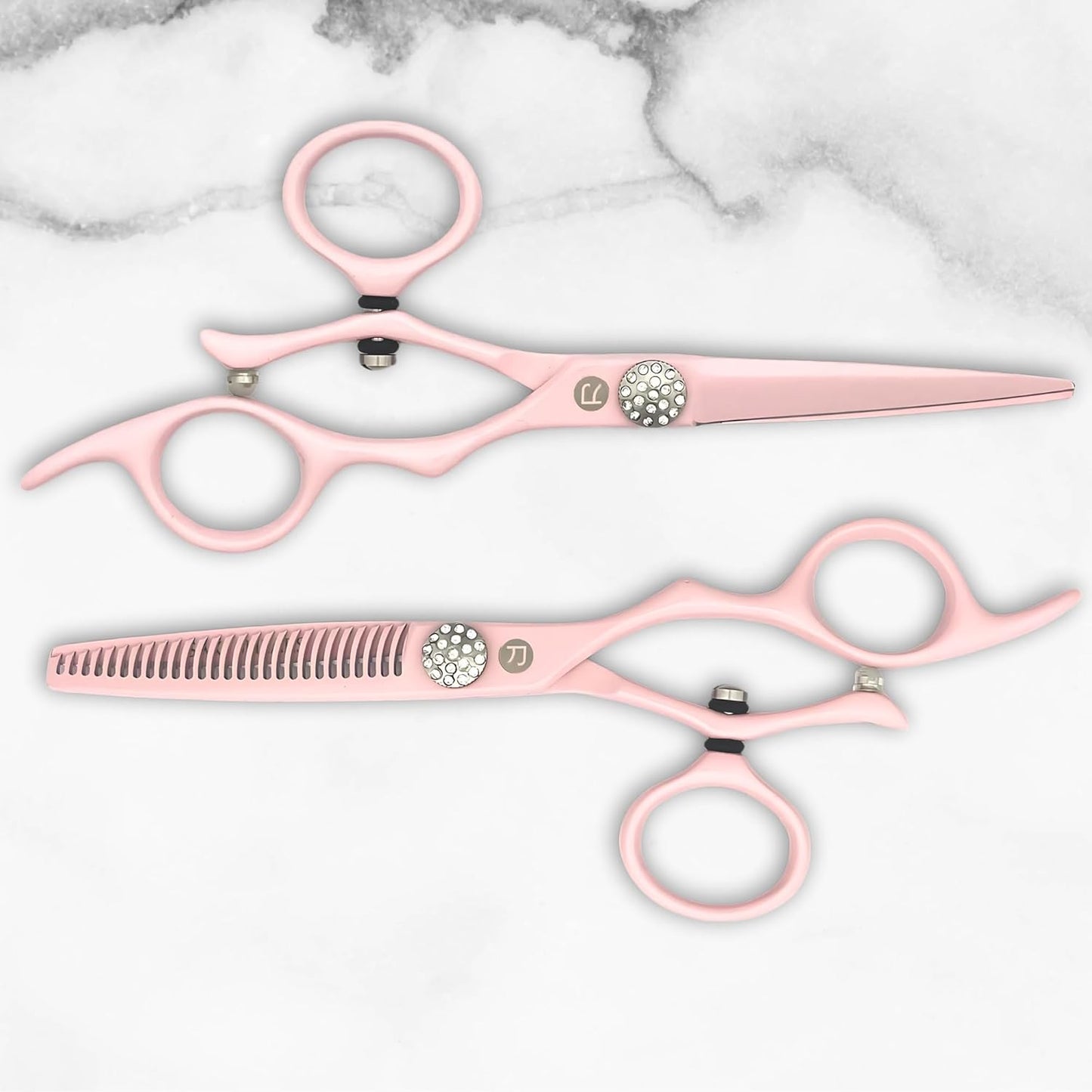 Pink Swivel Hair Scissors Set for Professional Use - 440C Stainless Steel w/Pink Titanium Finish - Sharp, Durable (5.5" Swivel Set)