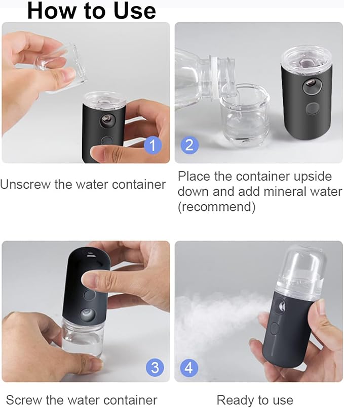 Kingsmile Nano Facial Mister,Moisturizing Nano Mist Sprayer, Portable Mini Nano Mister, Handy Lash Mister for Eyelash Extensions, Face Mister with 1OZ /30ML Visual Water Tank Black