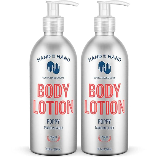 Hand in Hand Moisturizing Body Lotion, Dry Skin Lotion with Shea Butter, 10 Fl Oz, Tangerine & Lily, Poppy Scent, 2 Pack