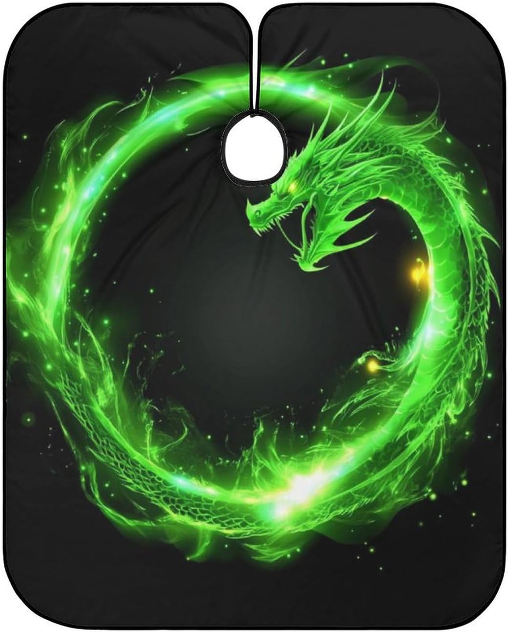 Salon Cape for Adults, Water Resistant Hair Cutting Salon Cape Extra Large Haircut Cloth Apron Cape Haircut Barber Gown (Green Fire Flame Dragon Black Art, 55x66 Inch)