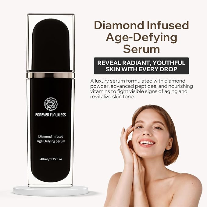 Forever Flawless Diamond Infused Age-Defying Serum - Anti-Aging Serum with Diamond Powder for Smooth, Refreshed Skin- Anti-Wrinkle Serums for Daily Use- Face Glow Serums for Radiant Skin Tone- 1.35 oz