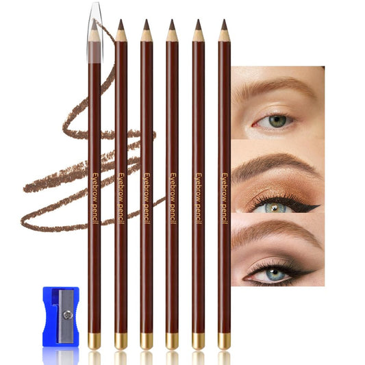 6Pcs Light Brown Eyebrow Pencils for Women,Wooden Hard-Core Eyebrow Eyeliner Pencil,Sharpener Included,Long Lasting Waterproof Sweat-proof Create a Natural Eye Brow Makeup,Beginner Brow Pencil