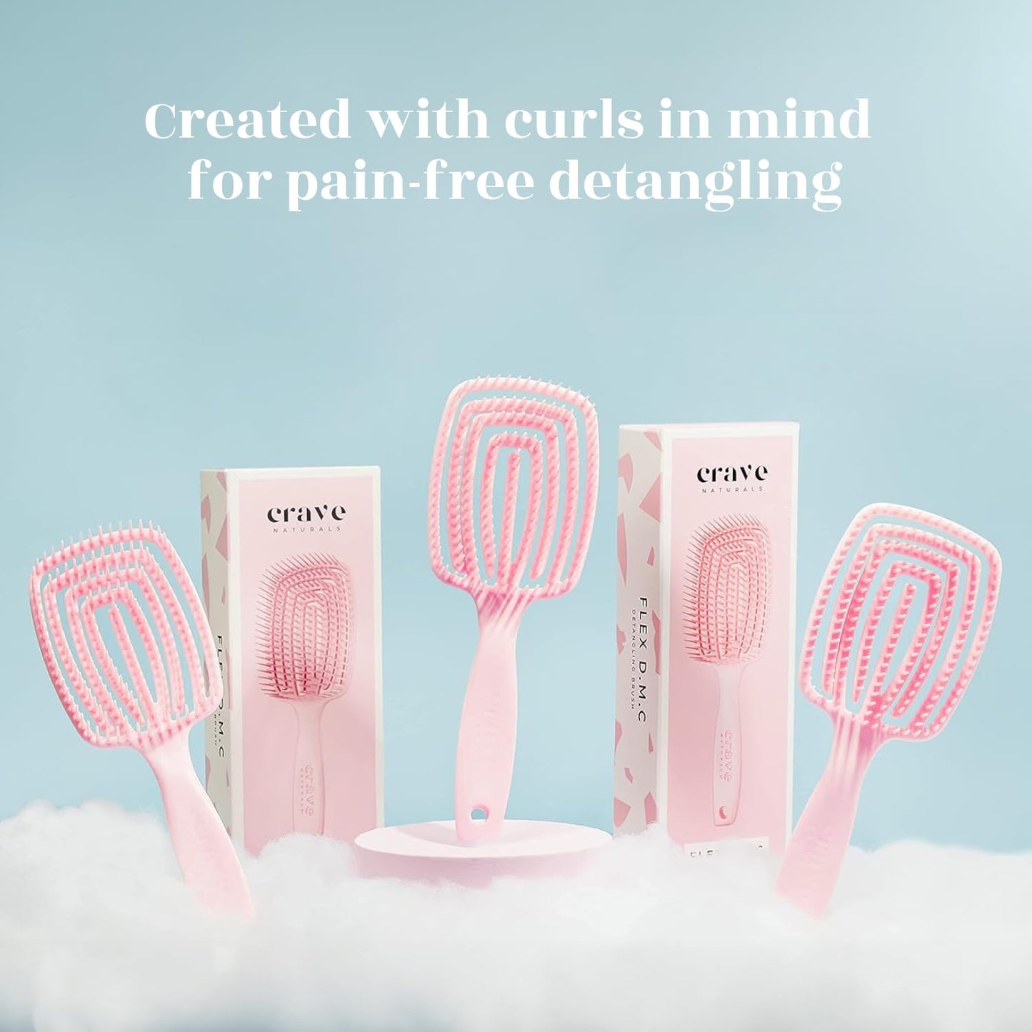 Crave Naturals FLEX DMC Detangling Brush for Thick Hair - Glide Thru Detangling Brush - Hair Brush Detangler for All Hair Types - Flexible Layers Square Paddle Hairbrush - Pink - Comfort Grip