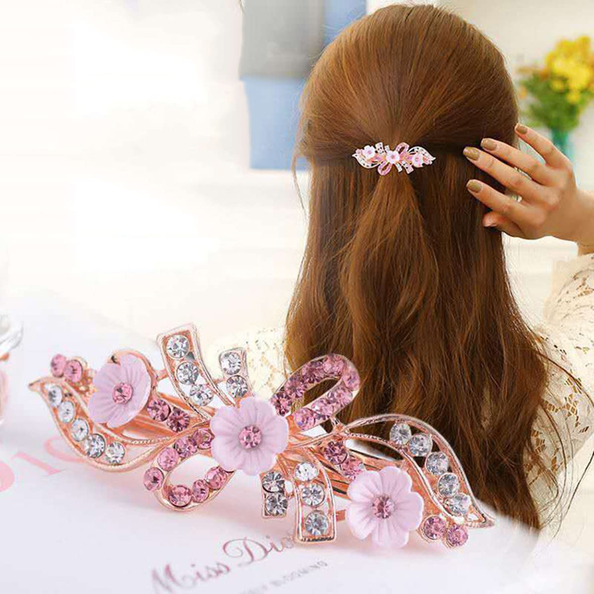 3 Pieces Rhinestones Hair Barrettes Clips For Women Thick Hair Wedding Hair Accessories Bridal Hairpin Hair Clip 6cm, 1-tf Multicolor A