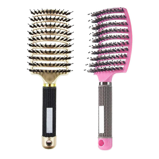 Magical Ultra Detangling Brush for Wet or Dry Hair, Detangler Brush, Fast Drying Styling Massage Hairbrush for Men, Women and Kids (Gold + Pink)