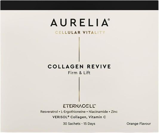 AURELIA Collagen Revive | Advanced Cellular Anti-Aging Supplement | Help Reduce Fine Lines & Wrinkles | with Zinc, Resveratrol, Niacinamide, Ergothioneine & Vitamin C