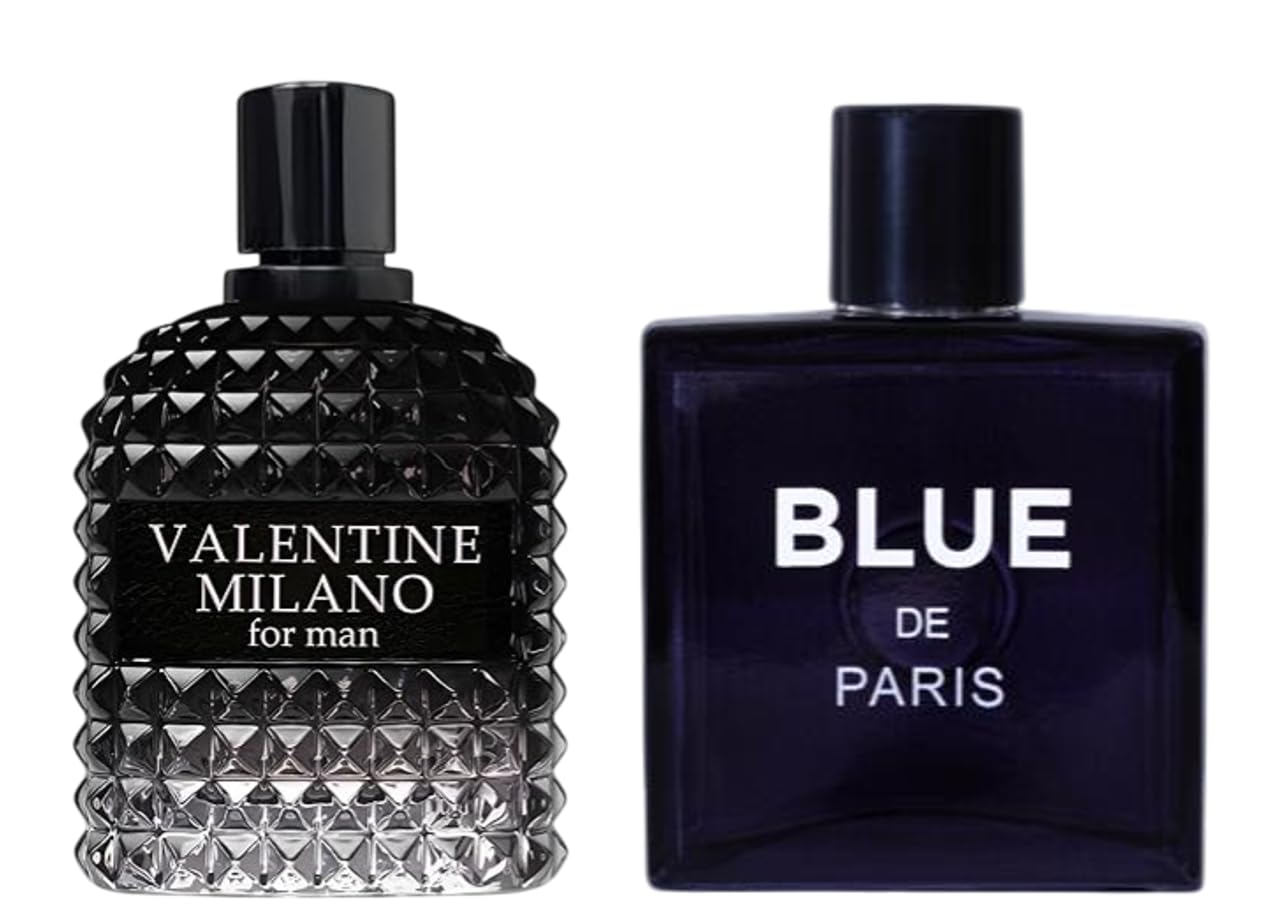 VALENTINE MILANO & BLUE De PARIS Cologne for Men Combo Pack Eau de Parfum Fragrance for Men 3.4oz/100ml, Natural Spray, Long Lasting (Pack of 2)