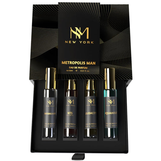 NOURISH MANTRA NM New York Metropolis Man Luxury Perfume Set Of 4 | Premium Luxury Perfumes | birthday gift for men | Perfume For Men long lasting smell | 15 ml Each