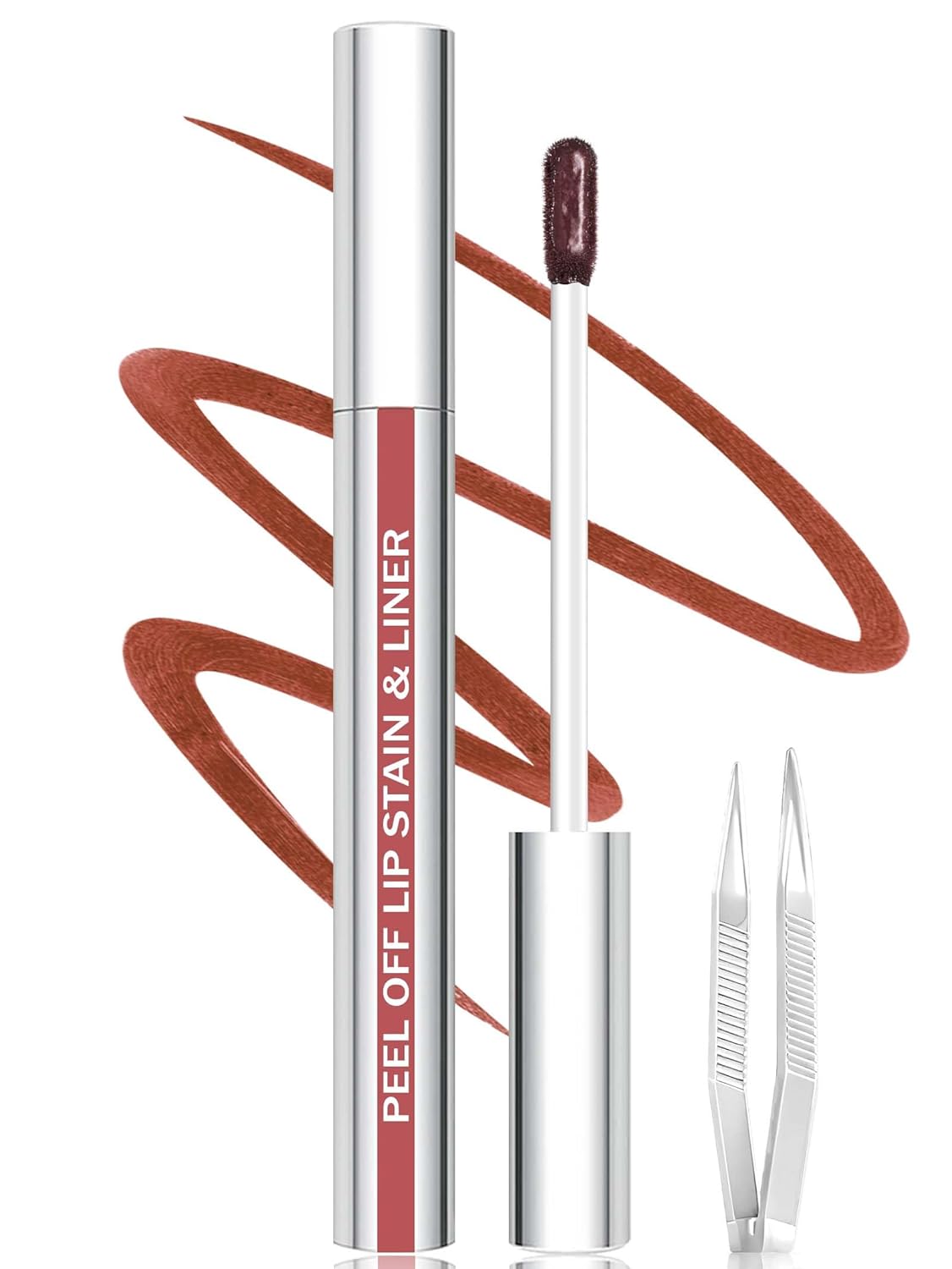 Lip Liner Stain Peel Off with Tweezer, Long Lasting Matte Lip Tattoo, Highly Pigmented Color Lip Makeup, Waterproof, Transfer-proof Lipstain for Women, COCOA