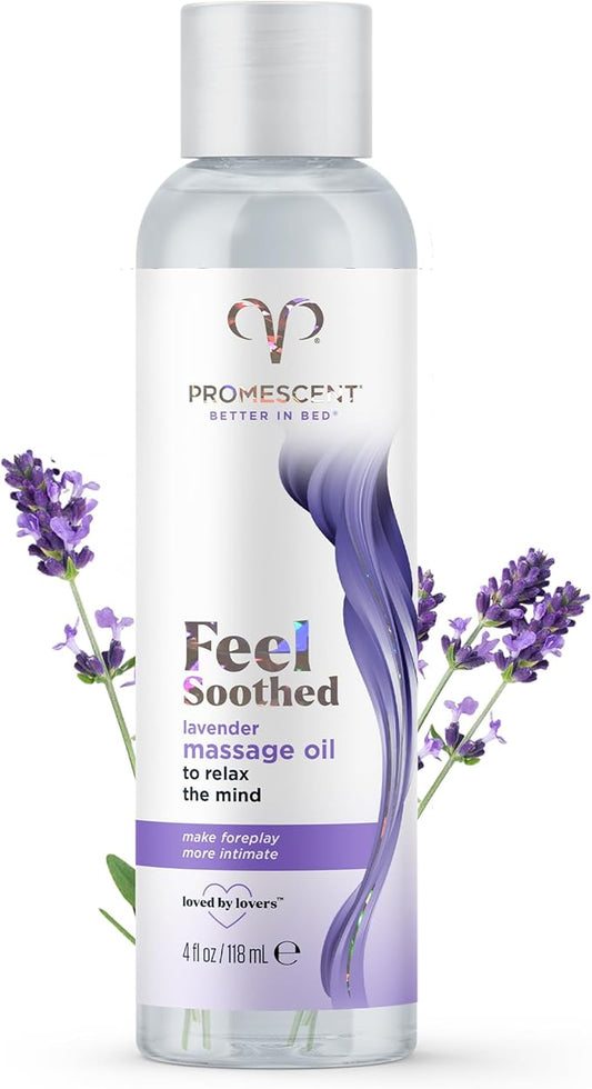 Promescent Lavender Massage Oil for Massage Therapy, Massage Oils for Date Night, Premium Lavender Body Oil for Men & Women to Relieve Stress & Sore Muscles, Essential Oils for Skin (4 oz)