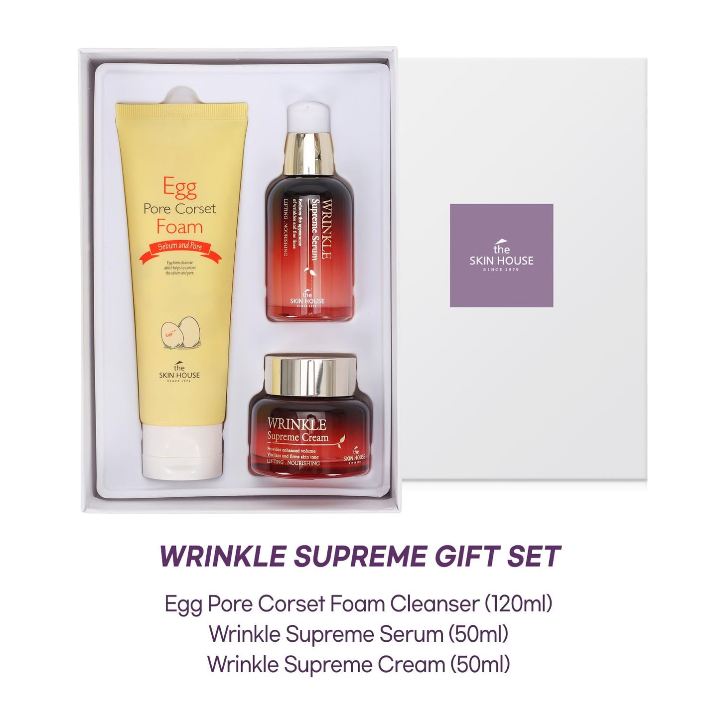 THE SKIN HOUSE Wrinkle Supreme Gift Set – 3-Step Korean Skincare Kit with Ginseng, Adenosine & Ceramide | Firming Cleanser, Wrinkle Serum & Nourishing Cream | Holiday Gift for Hot Weather