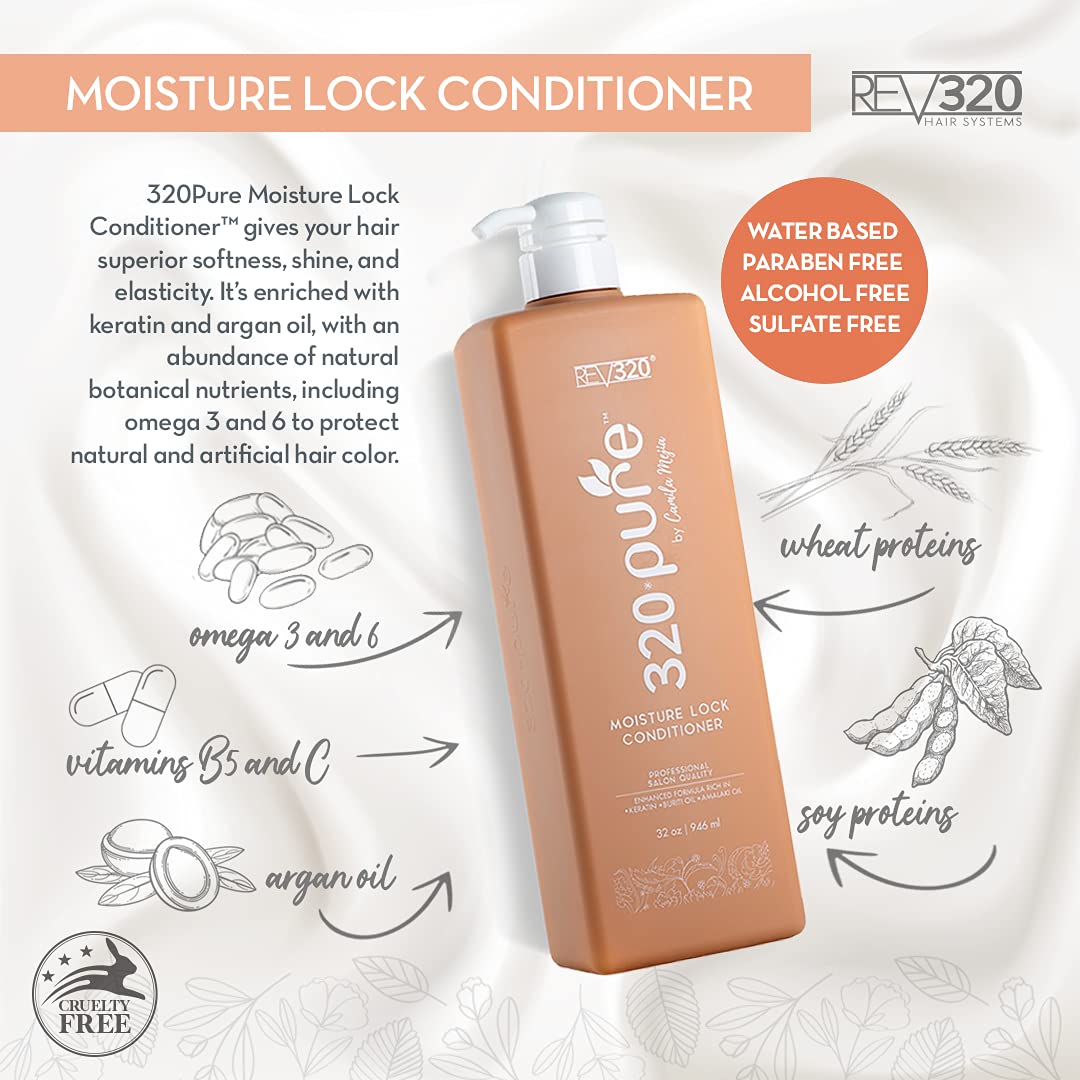 320Pure Moisture Lock Conditioner 32oz, Hydrating, Moisturizing Hair Conditioner for Women & Men, Sulfate-Free, Keratin & Argan Oil Formula for Color-Treated, Damaged, Dry, Straight and Curly Hair