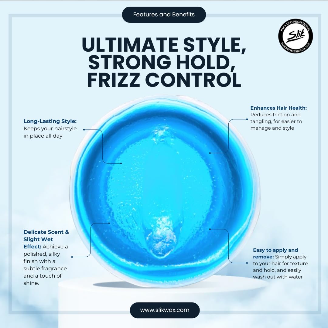 SLIK Aqua Wax Water-Based Hair Styling Wax - Strong Hold, Frizz Control, Easy Wash Out - Unisex for Men, Women, Teens, and Kids (140g / 4.9oz)