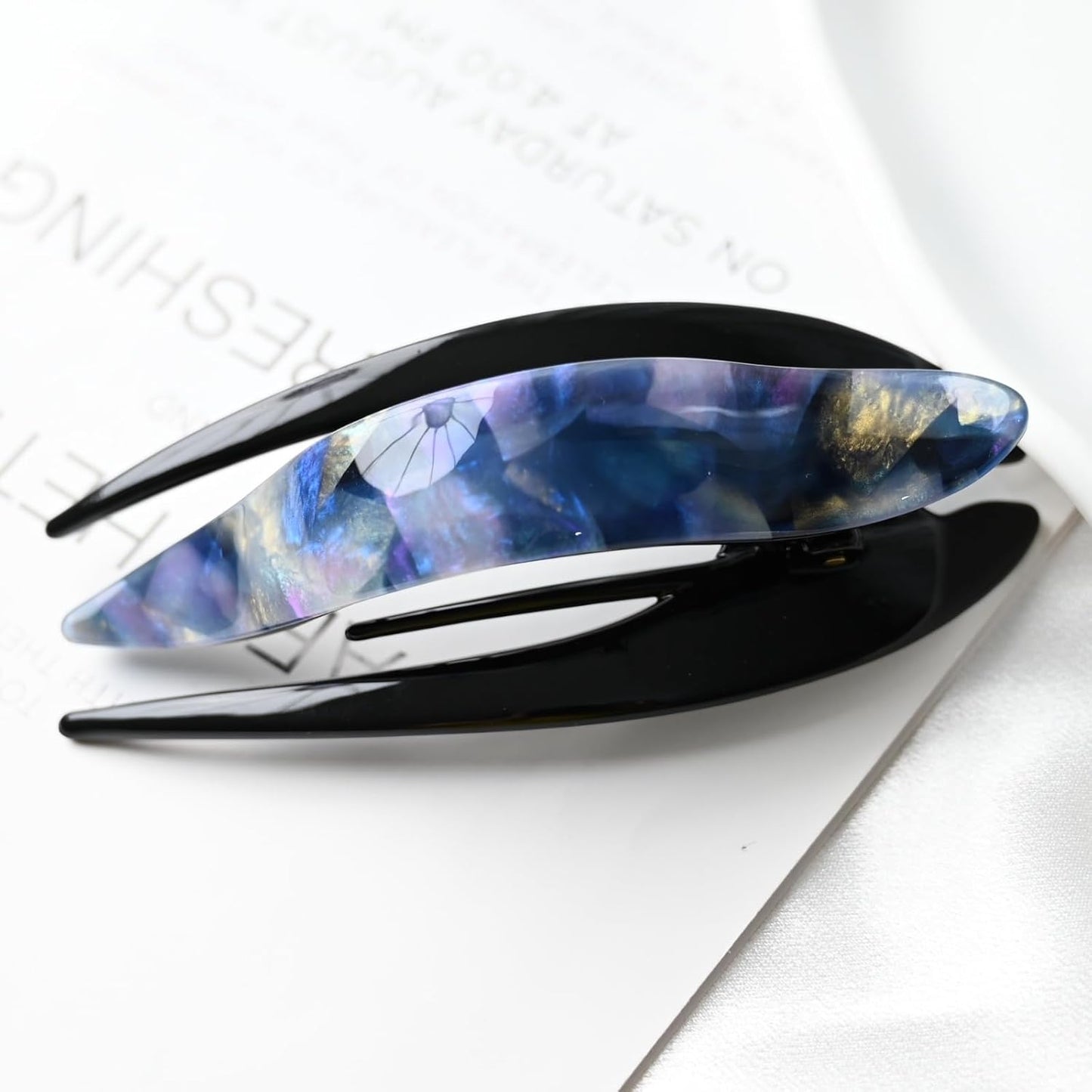Handmade Celluloid French Design Tortoise Shell Barrettes Side-slide Opening Duck Luxury Fashion Accessories Hair Clip Claw for Women (aespa blue)