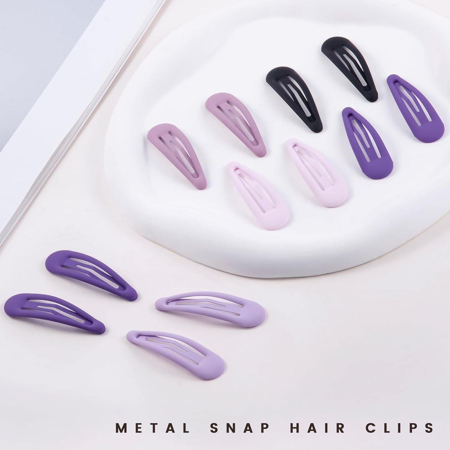 Small Hair Barrettes For Women No Slips Metal Snap Clips For Thin And Fine Hair,Matte Black Multiple Purple,20 PCS,1.97 x 0.5 Inch.