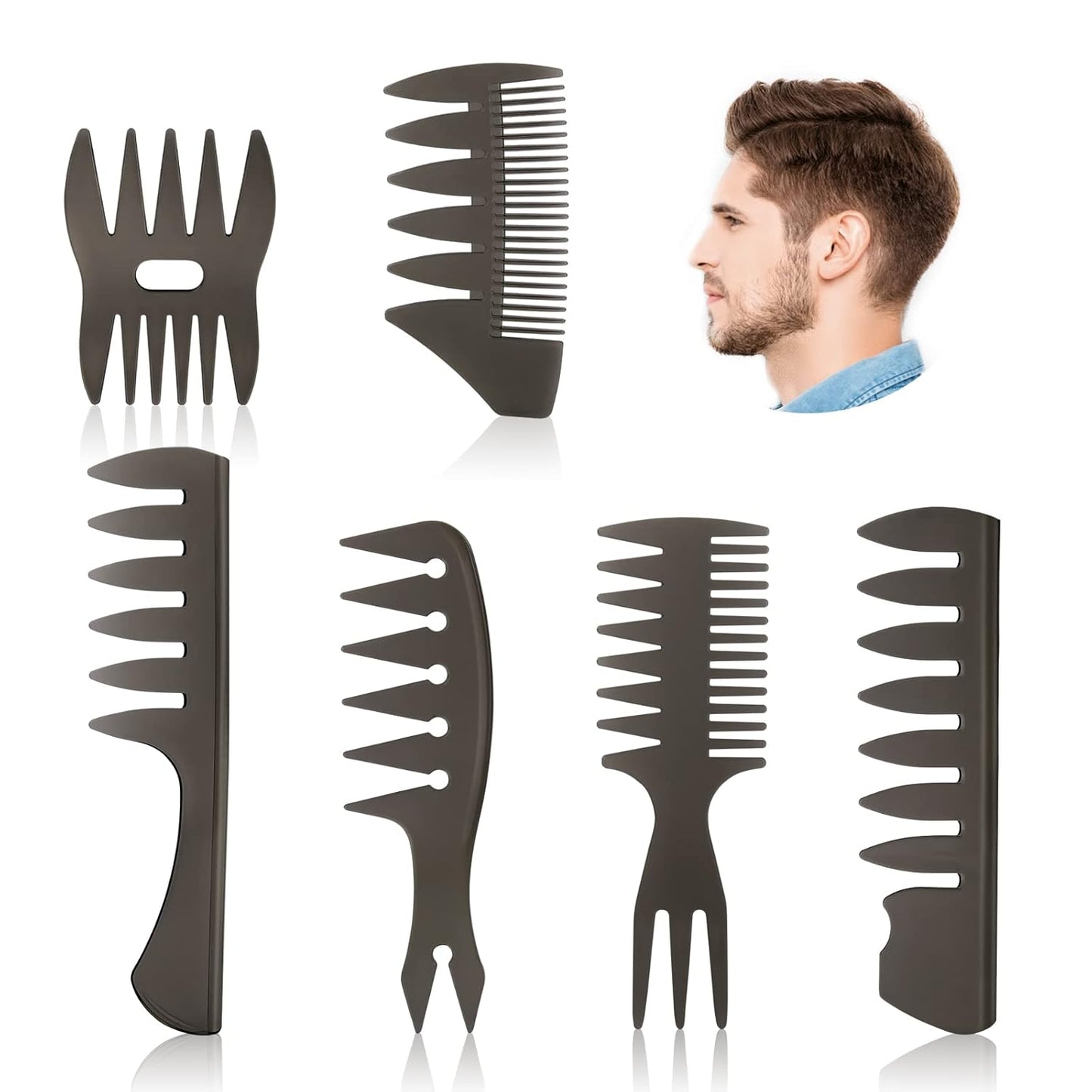 URAQT 6-Pcs Wide Tooth Hair Comb Set, Professional Styling & Wet Pick Pompadour Comb, Anti-Static Hairdressing Comb for Men and Women