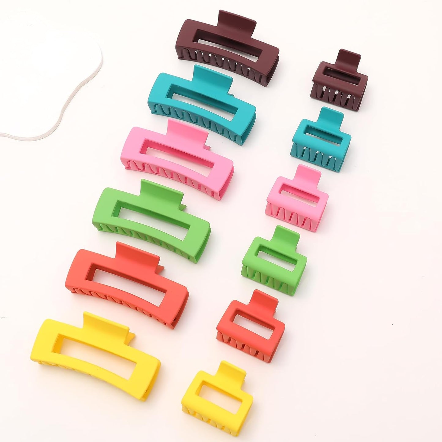 12Pack Colorful Trendy Square Hair Clips, Big and Small Neutral Rectangle Claw Clips, Non-slip Matte Large Hair Clips for Women, Hair Clasps Accessories Red Green Yellow