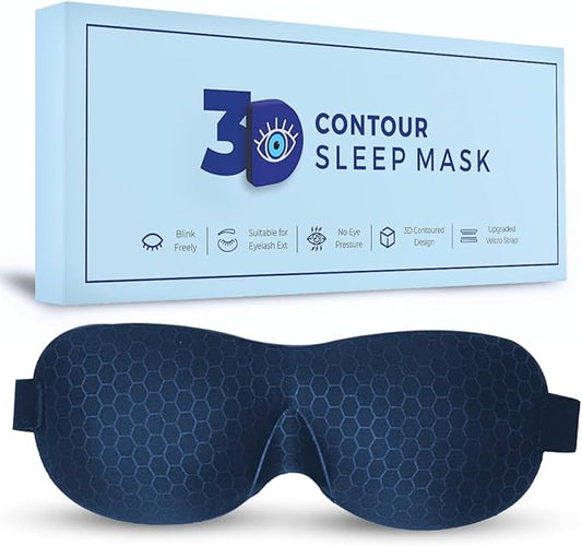 3D Contoured Eye Mask for Sleeping | Sleep Mask for Side Sleepers | Eyelash Extensions with Velcro Closure | Shade Cover | Eye Sleeping Mask | Flight Essential | Blue | Concave Molded