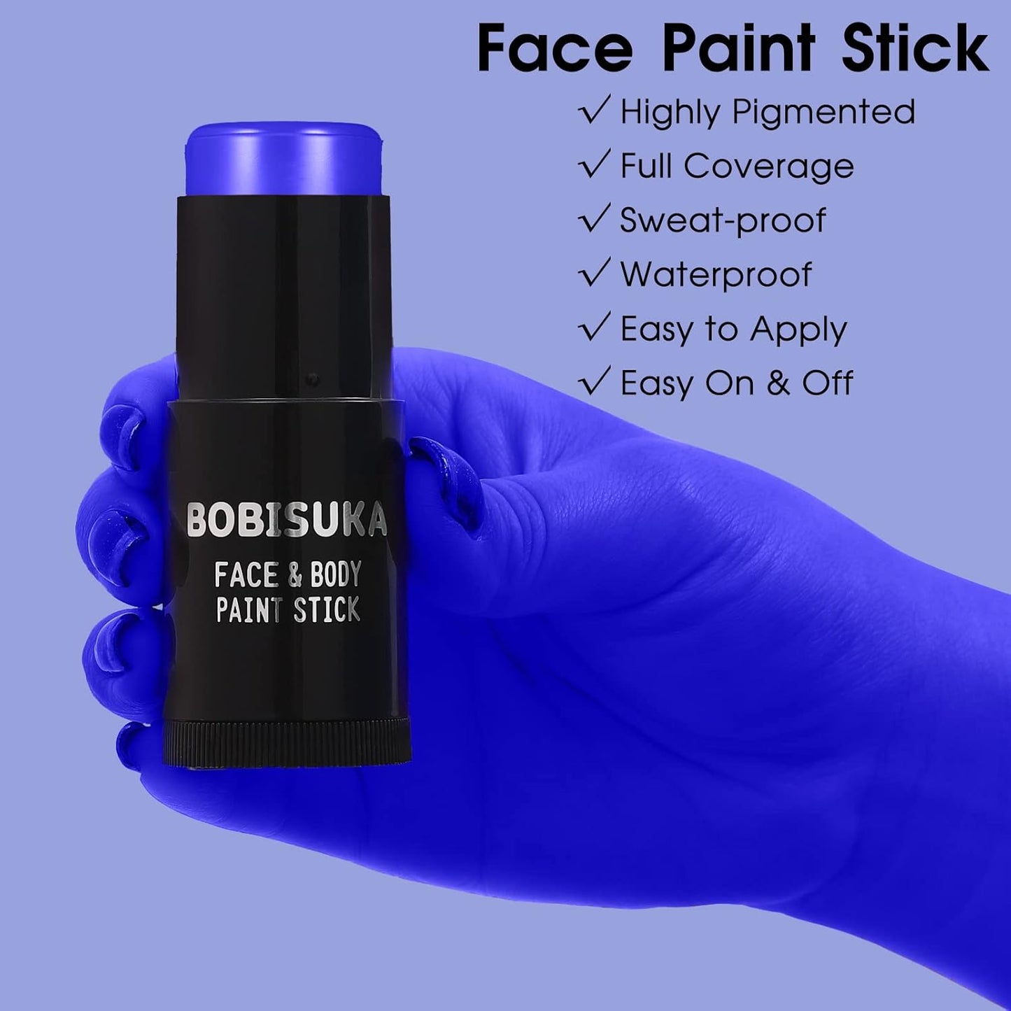 BOBISUKA Blue Face Body Paint Stick, Professional Dark Blue Eyeblack Sticks for Sports, Blendable Body Painting for Halloween Makeup Avatar Smurf Mystique Cosplay Special Effects Costume SFX Stage Kit