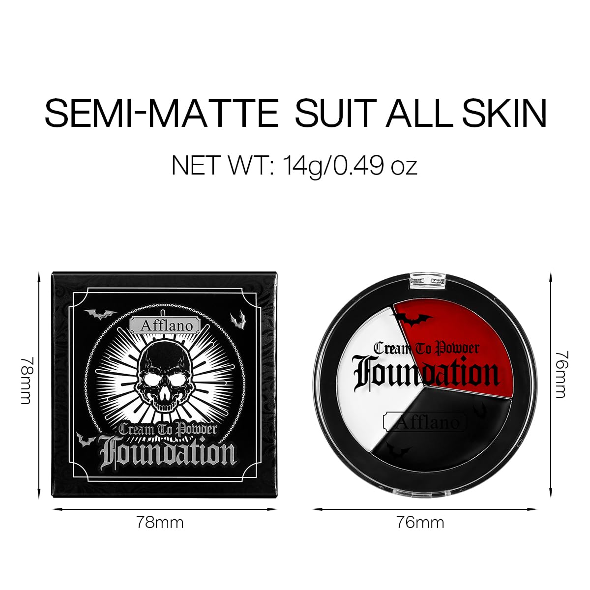 Goth White Black Red Face Paint Makeup Foundation, Clown Halloween White Face Body Paint Makeup Semi-Matte, Non Toxic FX Eye Black Red Body Painting Zombie Vampire Costume Party Cosplay Greasepaint