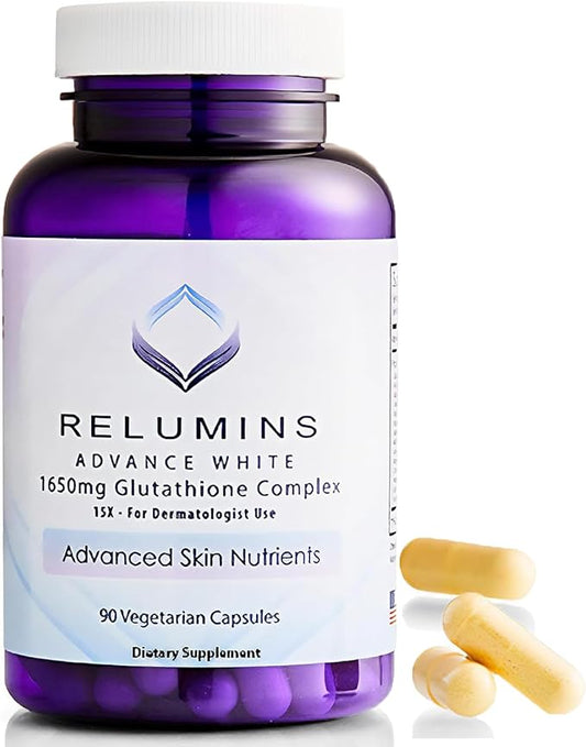 Relumins L-Glutathione Complex 1650mg - Antioxidant Support with Alpha Lipoic Acid, NAC, L-Methionine, Vitamin E - Halal & cGMP Certified, Skin Health Supplement - 90 Vegetarian Capsules